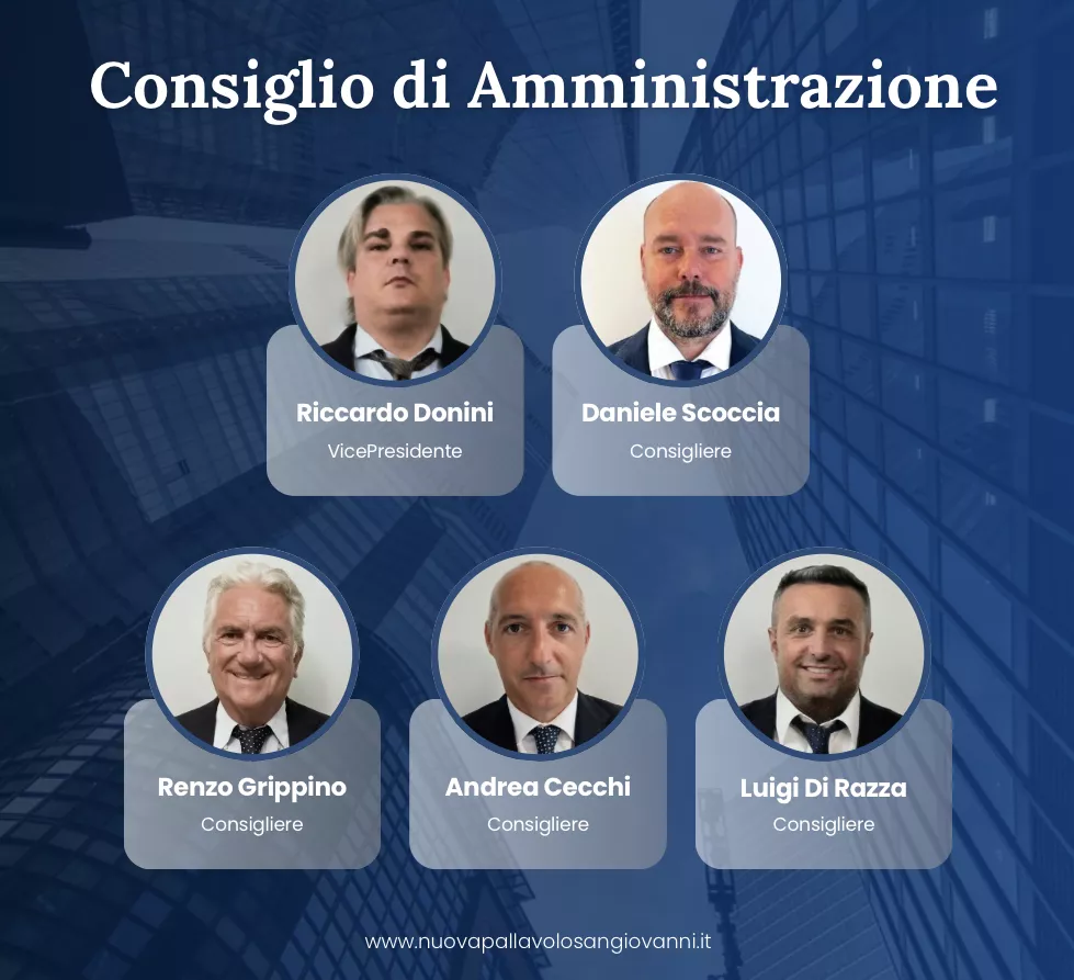 la foto mostra il consiglio di amministrazione con VicePresidente e Consiglieri della societ&agrave; Nuova Pallavolo San Giovanni