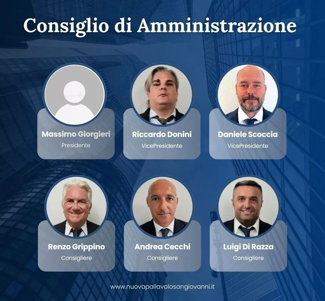 In foto il consiglio di amministrazione con Presidente, Vice Presidente e Consiglieri della Nuova Pallavolo San Giovanni
